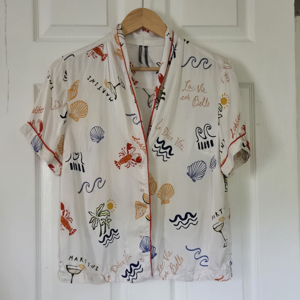 By Anthropologie Silky Patterned Pajama Top